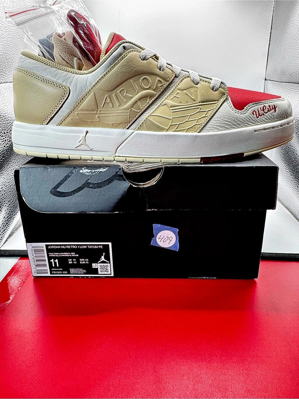 Jordan Nu Retro 1 Low Tatum PE Cream & Red US 11